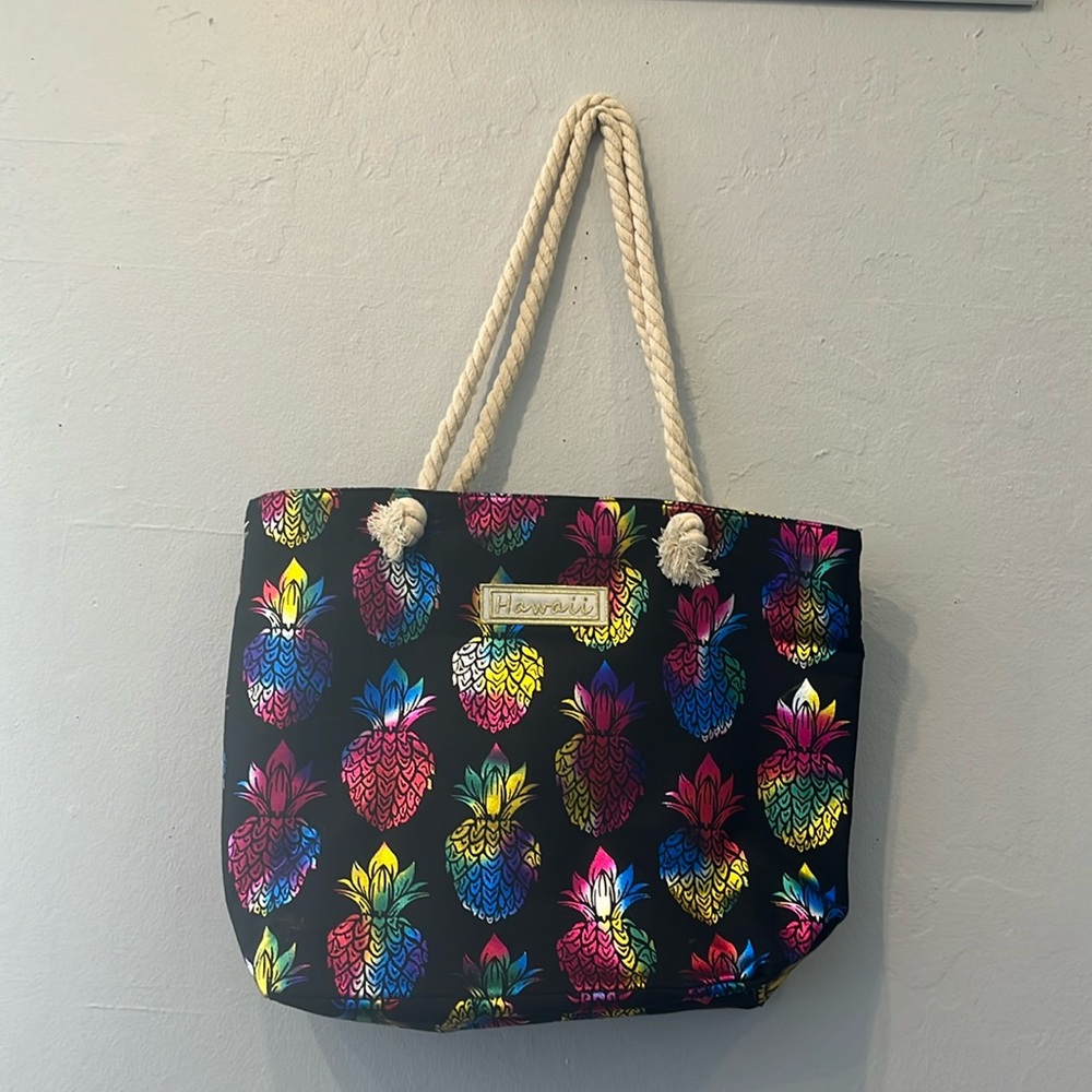 Rainbow pineapple ‘Hawaii’ tote bag with rope handles